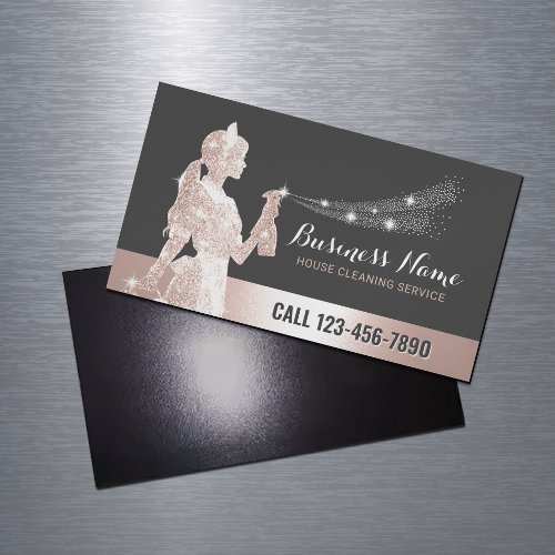Rose Gold Maid Cleaning Service Housekeeping Business Card Magnet