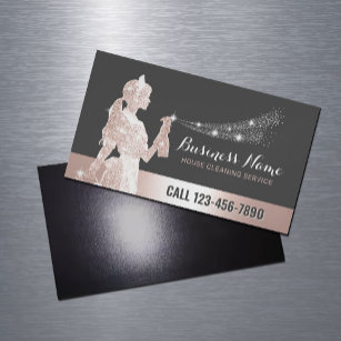 Rose Gold Maid Cleaning Service Housekeeping Business Card Magnet