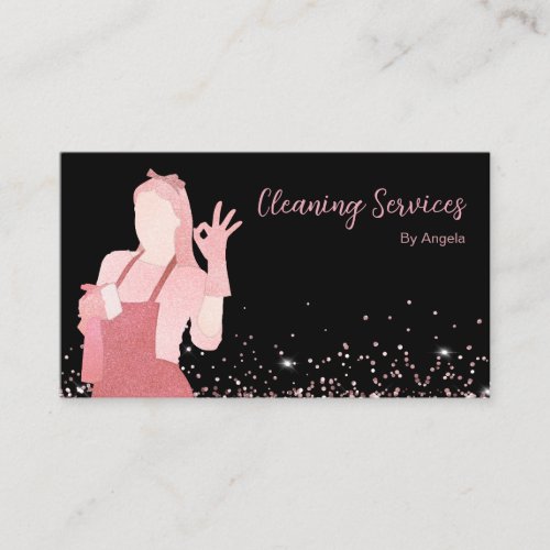 Rose Gold Maid Cleaning Services Sparkling Glitter Business Card