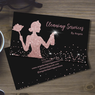 Rose Gold Maid Cleaning Services Sparkling Glitter Business Card