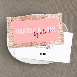 Rose Gold Makeup Artist and Hair Stylist Business Card