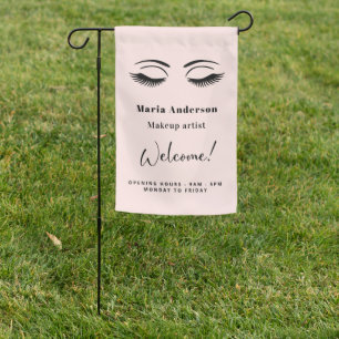 Rose gold makeup artist opening hours welcome garden flag