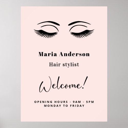 Rose gold makeup artist opening hours welcome poster