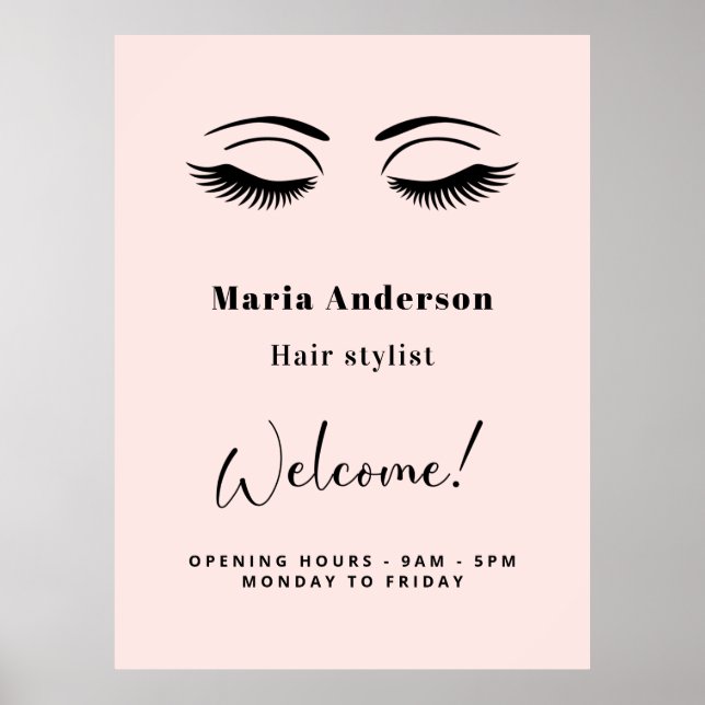 Rose gold makeup artist opening hours welcome poster (Front)