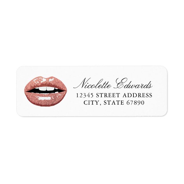 Rose Gold Makeup Beauty Lips Address Label (Front)
