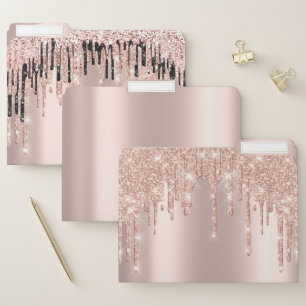 Rose Gold Makeup Drips Glitter Beauty Sparkly File Folder