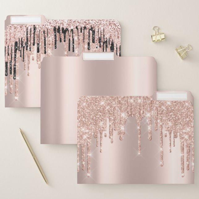 Rose Gold Makeup Drips Glitter Beauty Sparkly File Folder (Set)