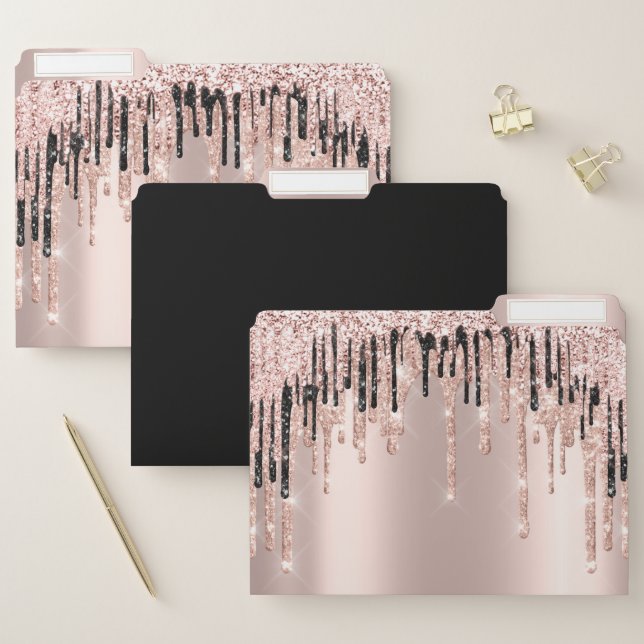 Rose Gold Makeup Drips Glitter Beauty Studio File Folder (Set)