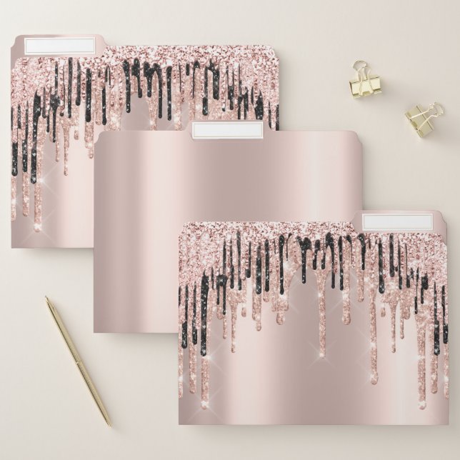 Rose Gold Makeup Drips Glitter Beauty Studio File Folder (Set)
