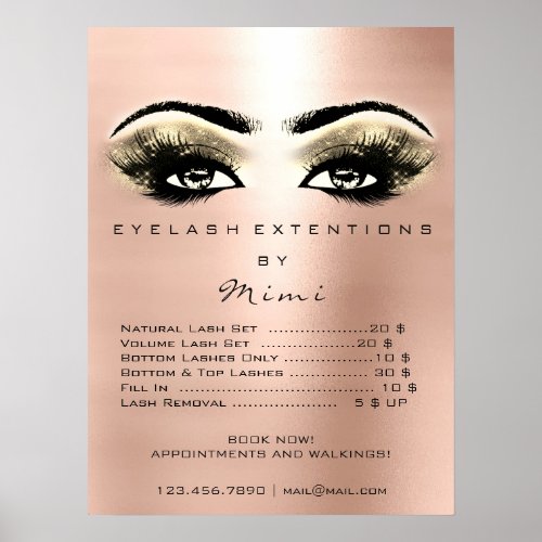 Rose Gold  Makeup Eyes Lashes Extension Prices Poster