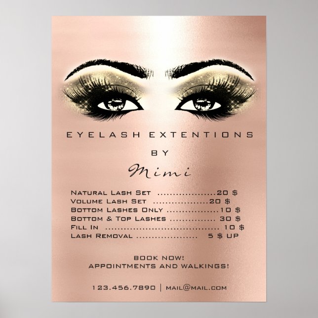 Rose Gold  Makeup Eyes Lashes Extension Prices Poster (Front)
