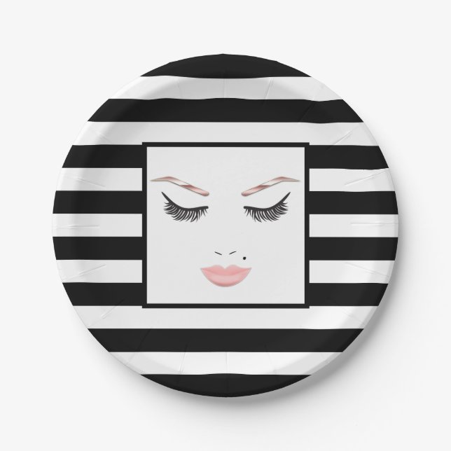 Rose Gold Makeup Face Eyebrows Lips Glam Beauty Paper Plates (Front)