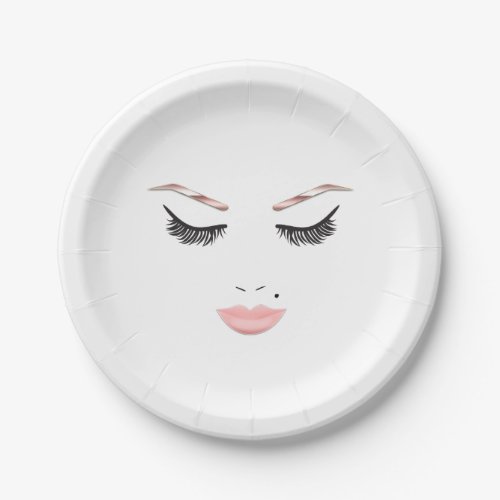 Rose Gold Makeup Face Eyebrows Lips Glam Beauty Paper Plates