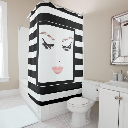 Rose Gold Makeup Face Eyebrows Lips Glam Beauty Shower Curtain