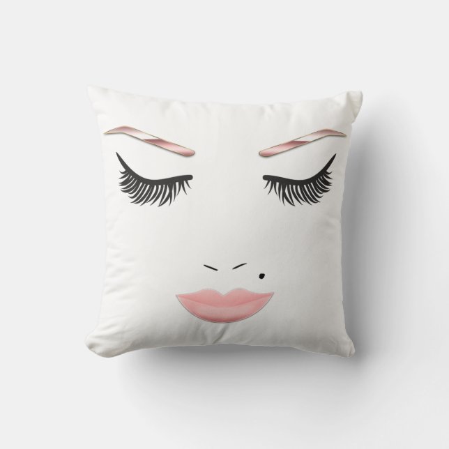 Rose Gold Makeup Face Eyebrows Lips Glam Beauty Throw Pillow (Front)