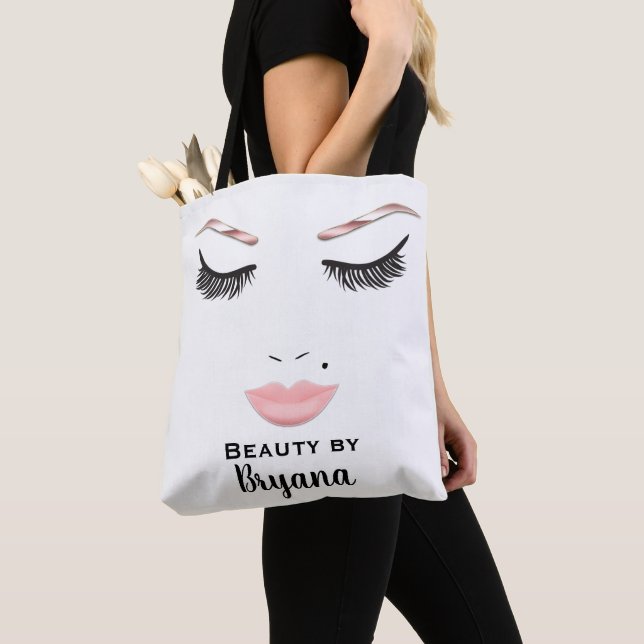 Rose Gold Makeup Face Eyebrows Lips Glam Beauty Tote Bag (Close Up)