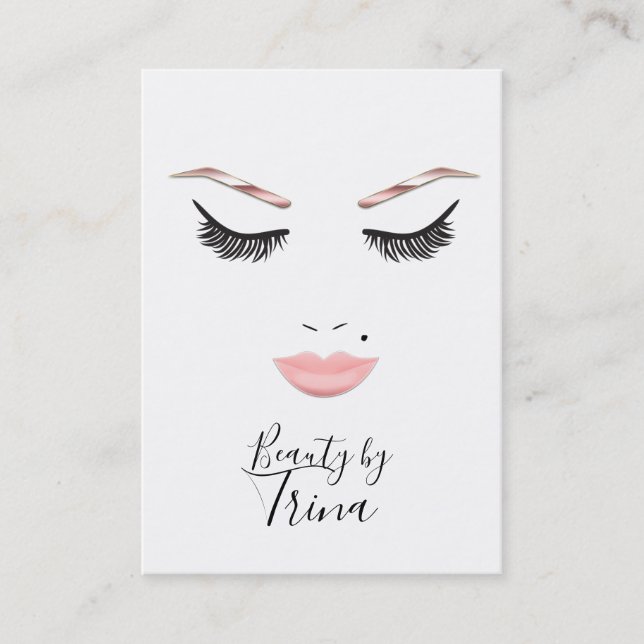 Rose Gold Makeup Face Lashes Lips Referral Salon Business Card (Front)