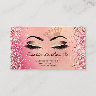 Rose Gold Makeup Glitter Lashes Crown Logo QR Business Card