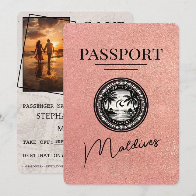 Rose Gold Maldives Passport Save The Date (Front/Back)