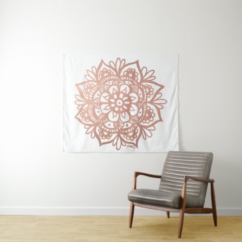 Rose Gold Mandala Art Pink Flower Tapestry