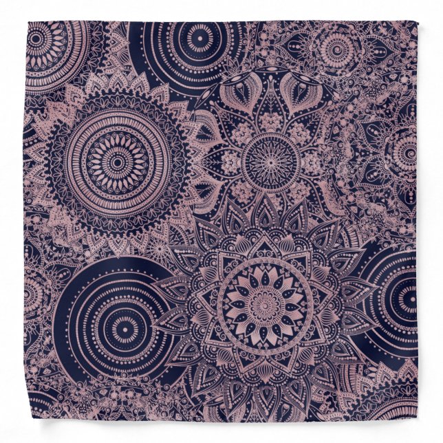Rose Gold Mandala Collection Blue Design Bandana (Front)