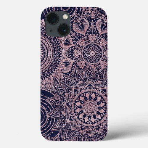 Rose Gold Mandala Collection Blue Design iPhone 13 Case