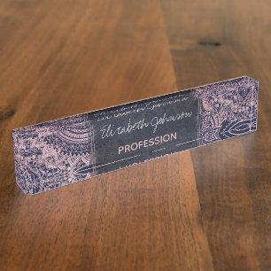 Rose Gold Mandala Collection Blue Design Desk Name Plate