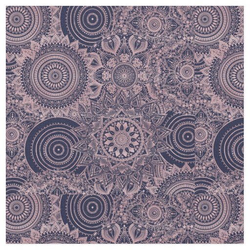 Rose Gold Mandala Collection Blue Design Fabric