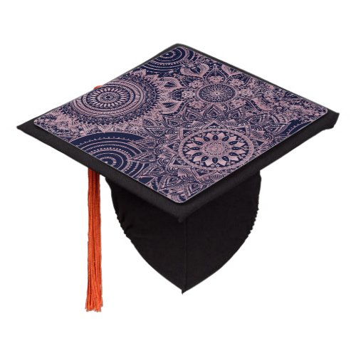 Rose Gold Mandala Collection Blue Design Graduation Cap Topper