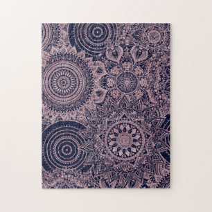 Rose Gold Mandala Collection Blue Design Jigsaw Puzzle
