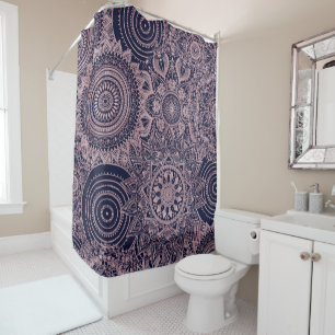 Rose Gold Mandala Collection Blue Design Shower Curtain