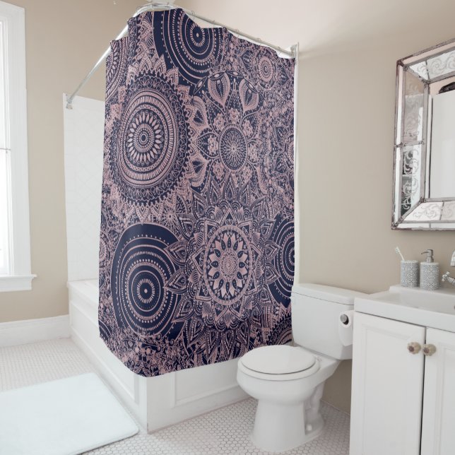 Rose Gold Mandala Collection Blue Design Shower Curtain (In Situ)