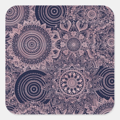 Rose Gold Mandala Collection Blue Design Square Sticker