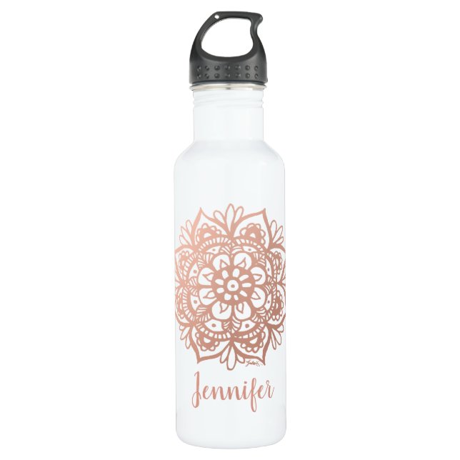 Rose Gold Mandala Custom Name Stainless Steel Water Bottle (Front)