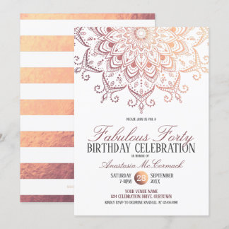 Rose Gold Mandala Fabulous 40 Birthday Party Invitation
