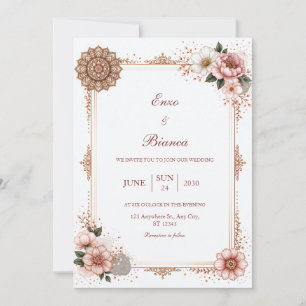 Rose Gold Mandala Floral Border Wedding Invitation