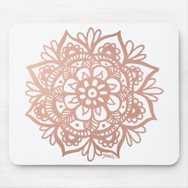 Rose Gold Mandala Flower Pink Mousepad (Front)