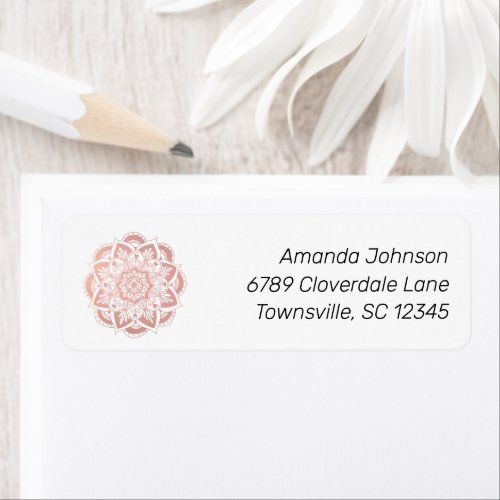 Rose Gold Mandala Flower Return Address Label