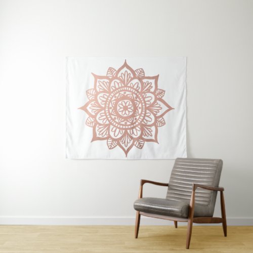 Rose Gold Mandala Flower Tapestry