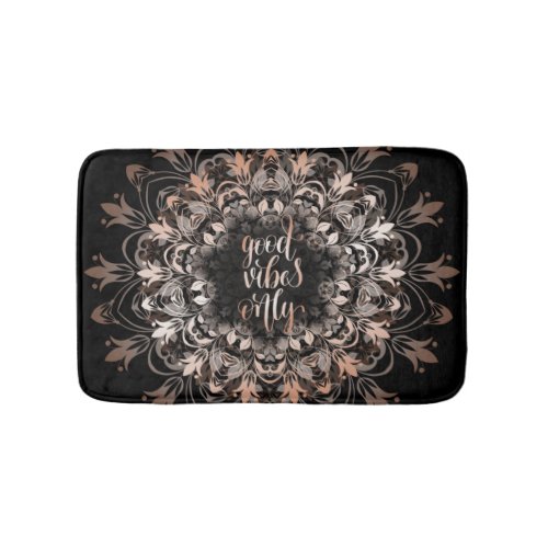 Rose Gold Mandala Good Vibes Black Bath Mat