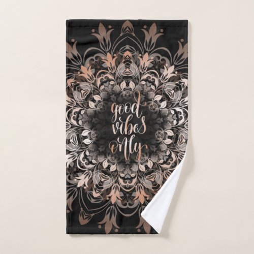 Rose Gold Mandala Good Vibes Black Hand Towel