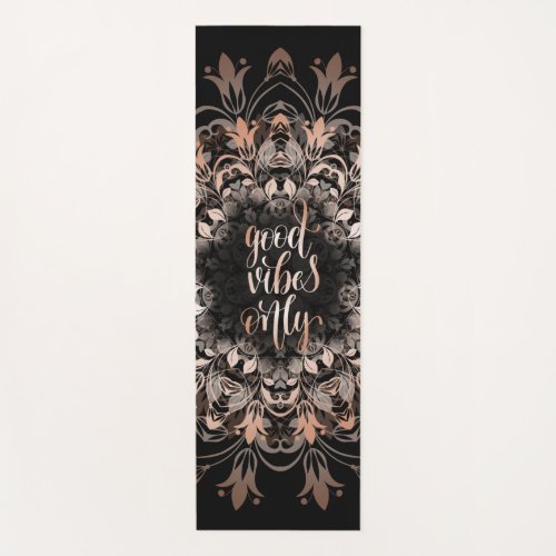 Rose Gold Mandala Good Vibes Black Yoga Mat