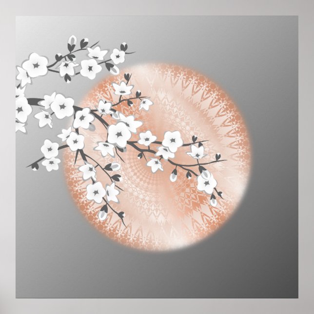 Rose Gold Mandala Gray Cherry Blossoms Poster (Front)