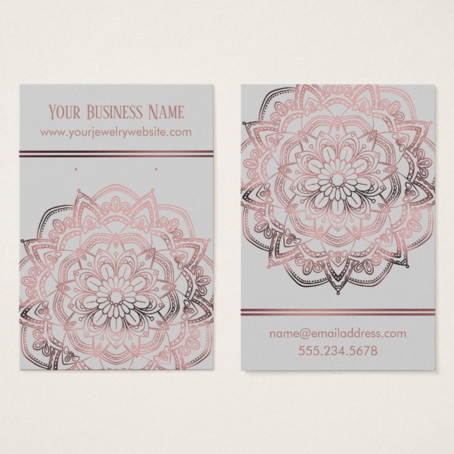 Rose Gold Mandala Light Gray Earring Display Cards (Front & Back)