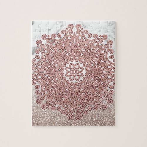 Rose gold mandala marble glitter ombre jigsaw puzzle