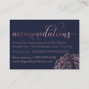 Rose Gold Mandala Navy Accommodations Insert Card