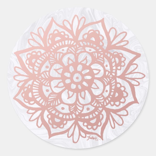 Rose Gold Mandala on White Marble Sticker (Front)