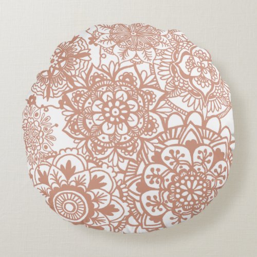 Rose Gold Mandala Pattern Round Pillow