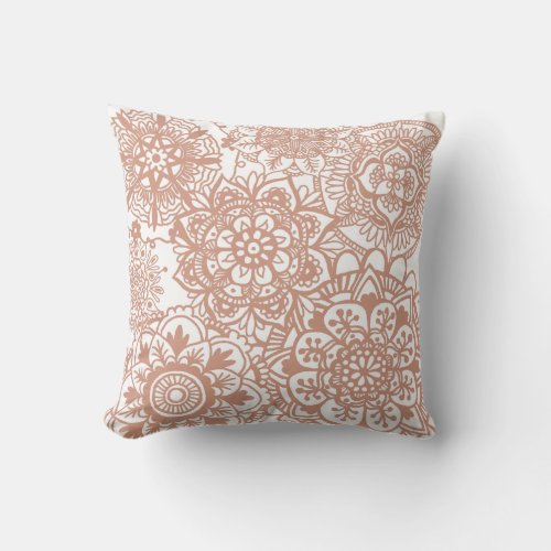 Rose Gold Mandala Pattern Throw Pillow