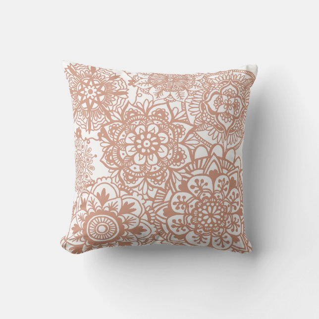 Rose Gold Mandala Pattern Throw Pillow (Front)
